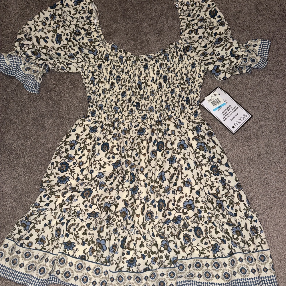 B Darlin Blue and Cream Floral Dress